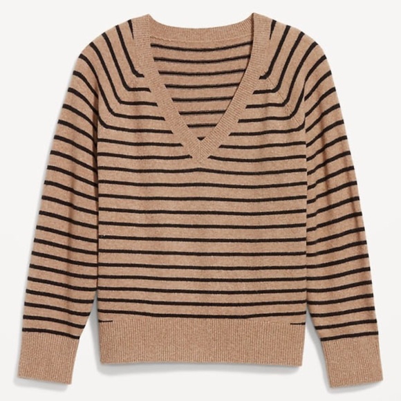 Old Navy SoSoft V-Neck Sweater Women’s XL Brown Stripe Cozy Fall Knit Neutral - Picture 3 of 10